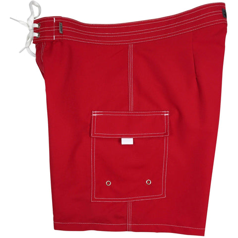 "A Solid Color" Mens Board Shorts w/ Dual Cargo Pockets.  17.5" Outseam / 5" Inseam (Red, Apple, Aqua, Hot Pink or Turquoise - Board Shorts World - 1