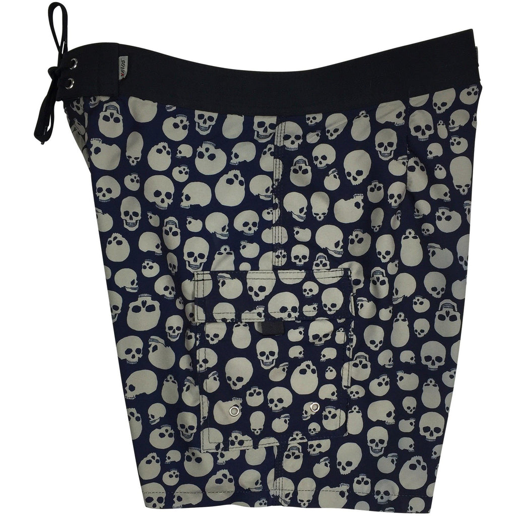 "Live to Ride" Skulls Print Mens Board Shorts w/ Dual Cargo Pockets.  17.5" Outseam / 5" Inseam (Charcoal, White or Red) - Board Shorts World - 1