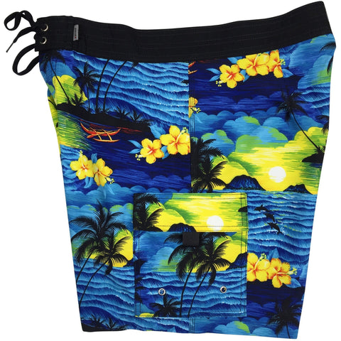 "Picture This" Mens Board Shorts w/ Dual Cargo Pockets.  17.5" Outseam / 5" Inseam (Blue, Charcoal or Purple) - Board Shorts World - 1