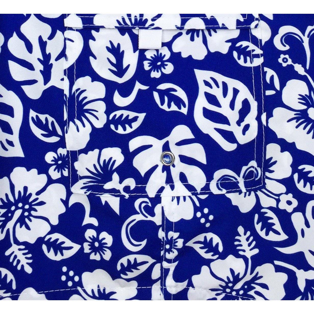 "Pure Hibiscus Too" Womens Elastic Waist Swim Board Shorts. REGULAR Rise + 5" Inseam (Royal) - Board Shorts World