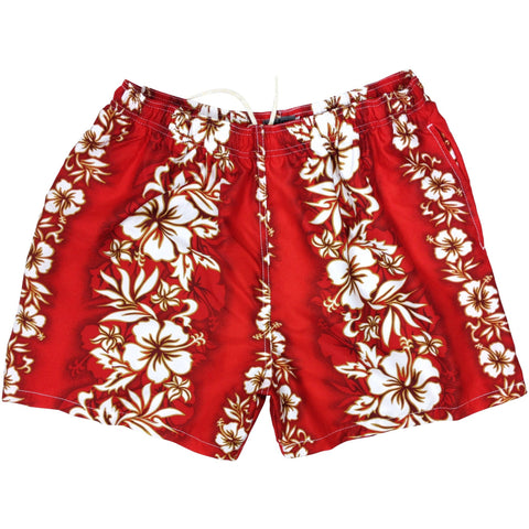 "Conga Line" Mens Swim Trunks (with mesh liner) - 17" Outseam / 4.5" Inseam (Red)