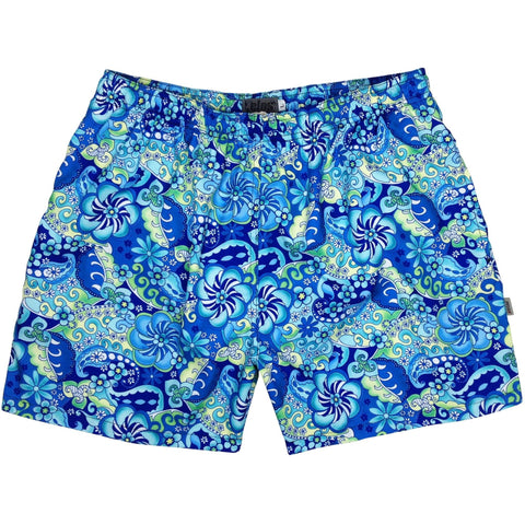 "Lucy in the Sky" Mens Swim Trunks (with mesh liner) - 17" Outseam / 4.5" Inseam (Blue or Black) - Board Shorts World - 1