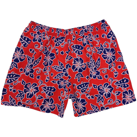 "Warming Trend" Mens Swim Trunks (with Mesh Liner) - 17" Outseam / 4.5" Inseam (Red+Blue) - Board Shorts World