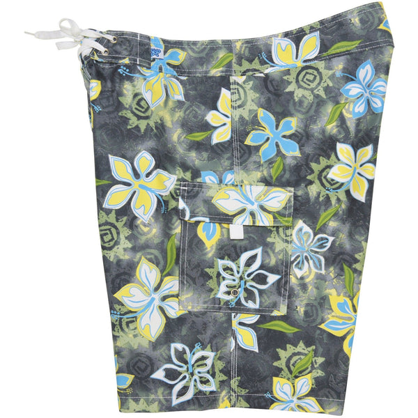 "Desert Bloom" Girls Board (Swim) Shorts - 8.5" Inseam (Charcoal+Yellow, or Charcoal+Blue) - Board Shorts World - 1