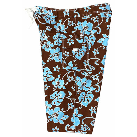 "Pure Hibiscus" (Brown/Blue) Clamdiggers.  Select a Custom Inseam (14" to 19")