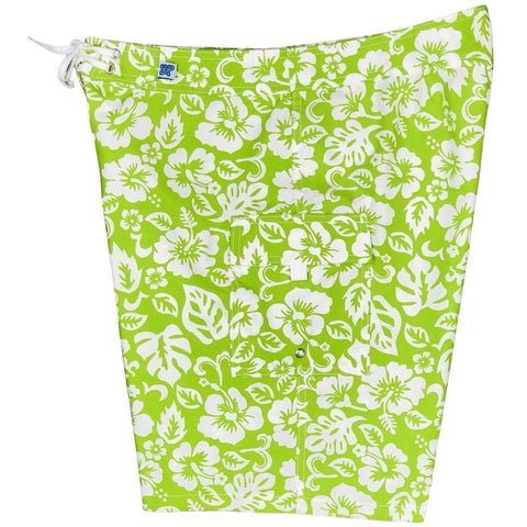 "Pure Hibiscus Too" Womens Board Shorts - Regular Rise / 10.5" Inseam (Key Lime)