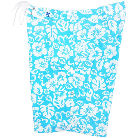 "Pure Hibiscus Too" Womens Board Shorts - Regular Rise / 10.5" Inseam (Sky Blue, Pink, or Baby Blue) **SALE** - Board Shorts World - 1