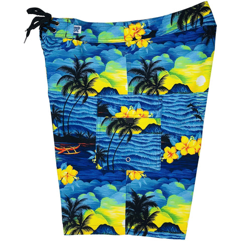 Fixed (Non Elastic) Waist Womens Board Shorts "Picture This" (Blue) * CUSTOM * - Board Shorts World