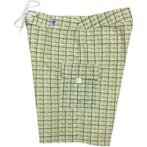 "Jetson Plaid" 100% Cotton Dobby Womens Board Shorts - Regular Rise / 10.5" Inseam (Green)  **SALE** - Board Shorts World