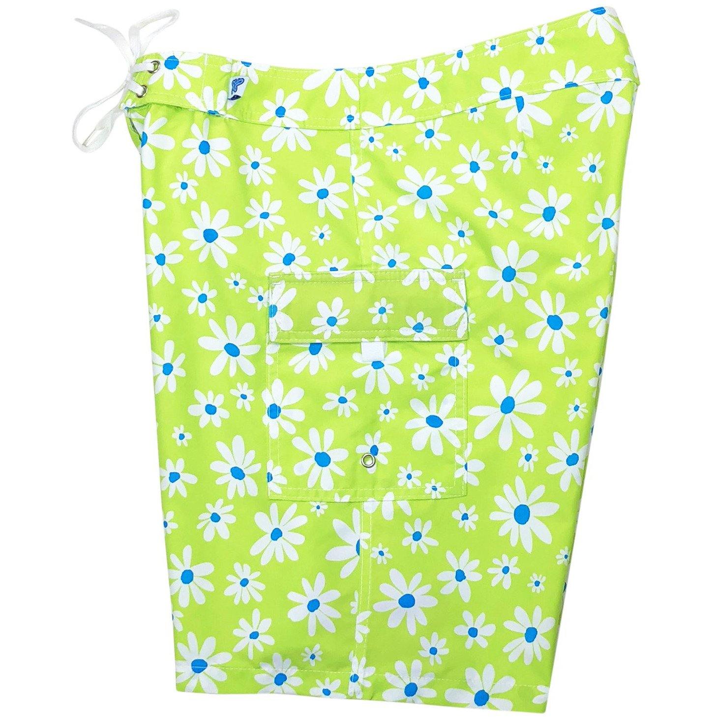 "Summer of Love" Womens Board Shorts - Regular Rise / 10.5" Inseam (Green) - Board Shorts World