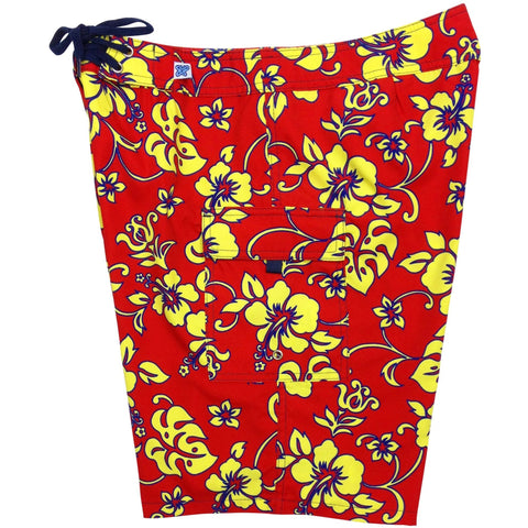 "Warming Trend" Womens Board Shorts - Regular Rise / 10.5" Inseam (Red+Yellow, Navy+Turq, Navy+Yellow, or Red+Blue) - Board Shorts World - 1