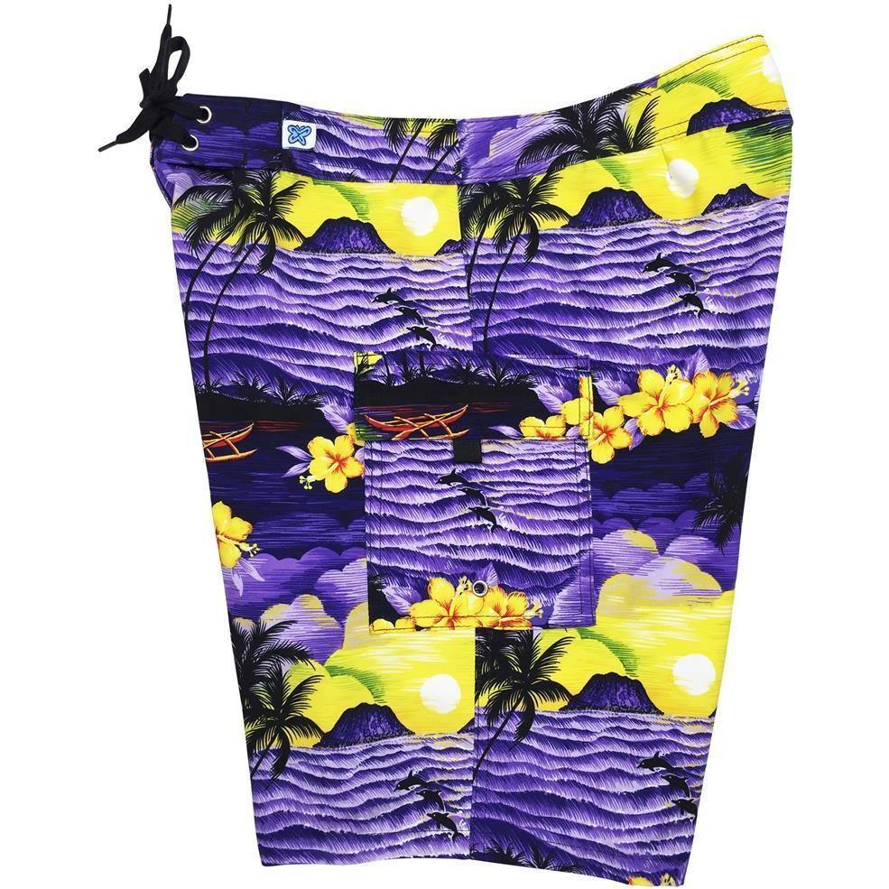 Fixed (Non Elastic) Waist Womens Board Shorts "Picture This" (Purple) * CUSTOM * - Board Shorts World
