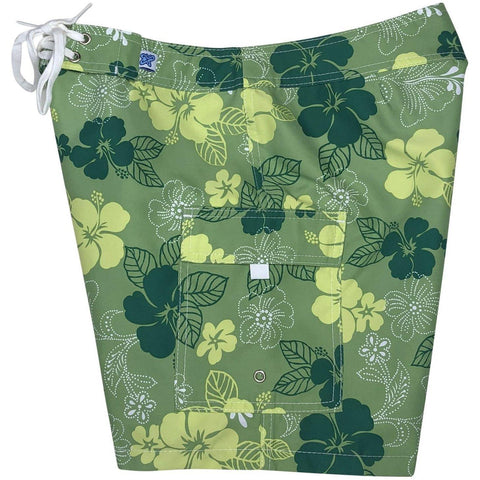 "Dew Drops" Womens Board Shorts - Regular Rise / 7" Inseam (Green) *SALE* - Board Shorts World