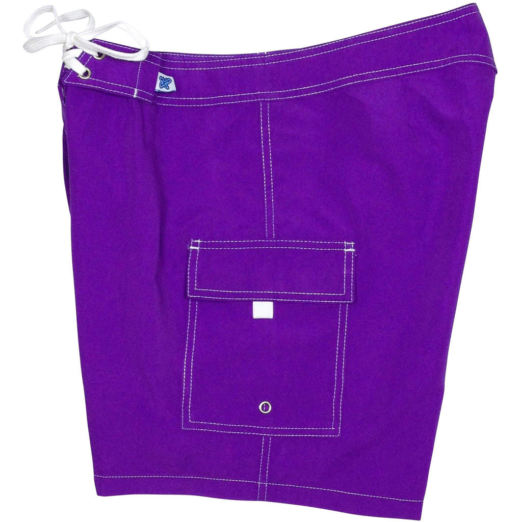"A Solid Color" Women's Board Shorts - Regular Rise / 7" Inseam (Purple) - Board Shorts World