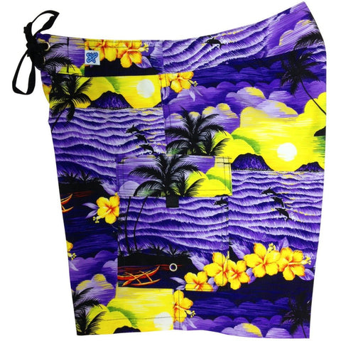 "Picture This" Womens Board Shorts - Regular Rise / 7" Inseam (Purple) - Board Shorts World