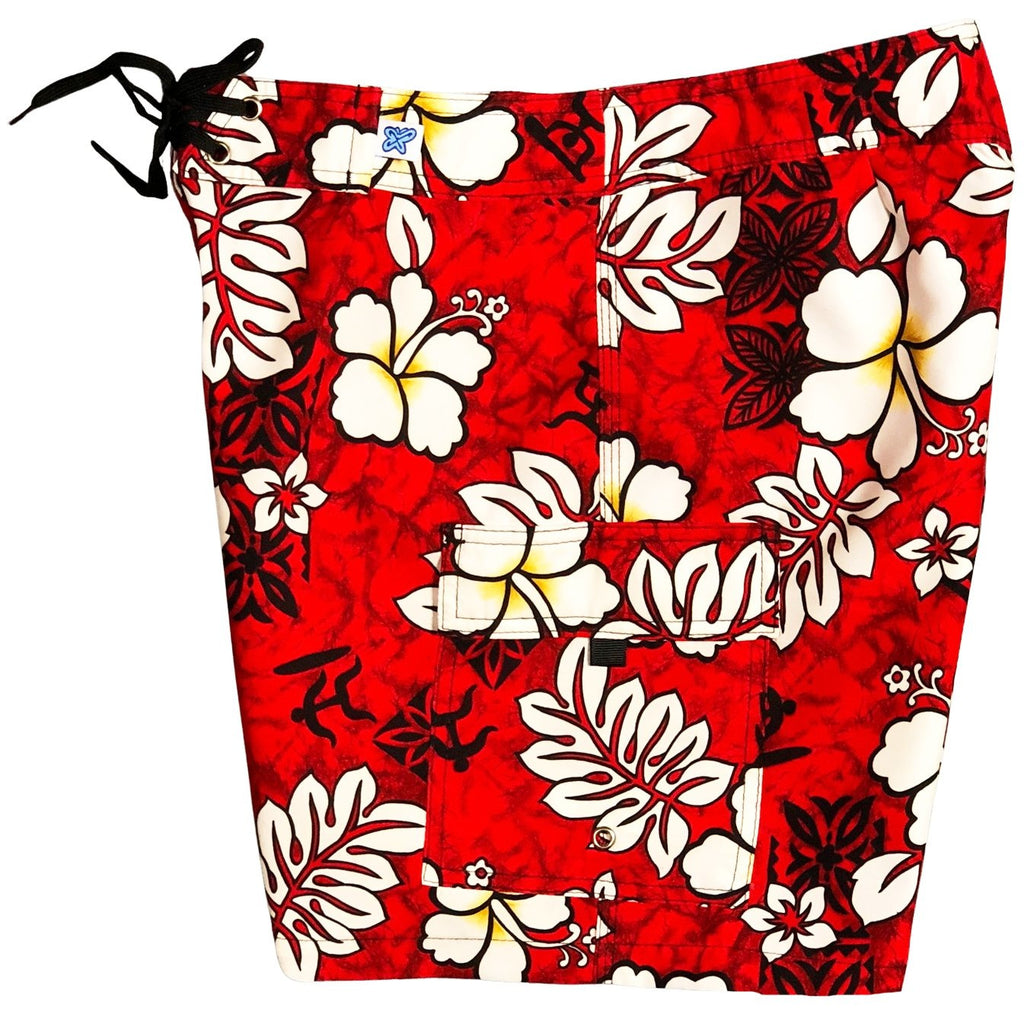 "Tribal Council" Womens Board Shorts - Regular Rise / 7" Inseam (Red)