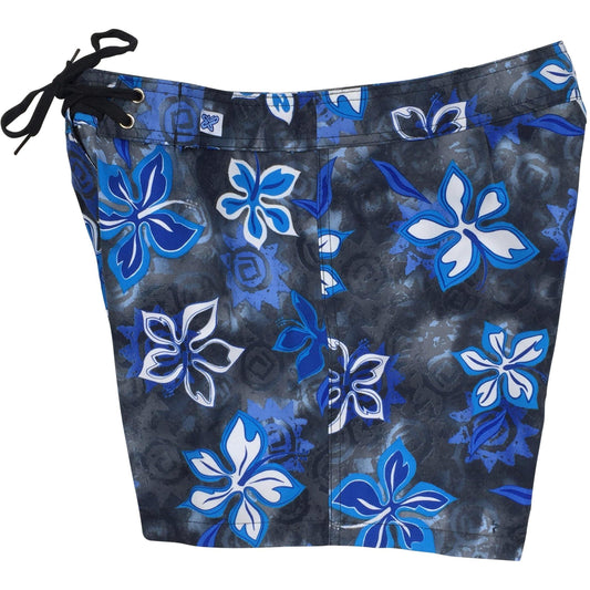 "Desert Bloom" Girls Board Shorts - 5" Inseam (Charcoal / Blue) - Board Shorts World