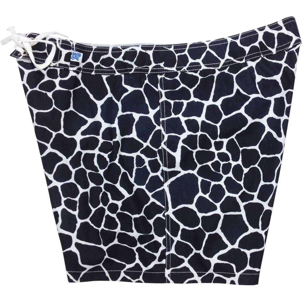 "Long Neck" Giraffe Print Board Shorts - Regular Rise / 5" Inseam (Black, Brown or Olive) - Board Shorts World - 1