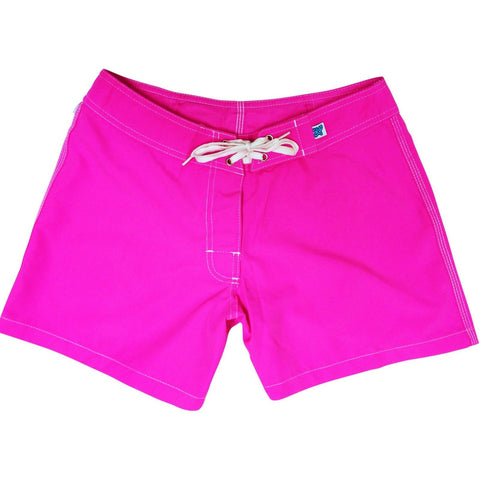 "A Solid Color" Women's (Swim) Board Shorts - Regular Rise / 5" Inseam (Hot Pink, Dark Pink, Light Pink or Baby Pink) - Board Shorts World - 1