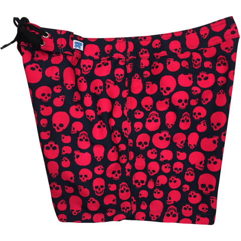 "Live to Ride" Skulls Print Board Shorts - Regular Rise / 5" Inseam (Black+Red or Black+Charcoal) - Board Shorts World - 1