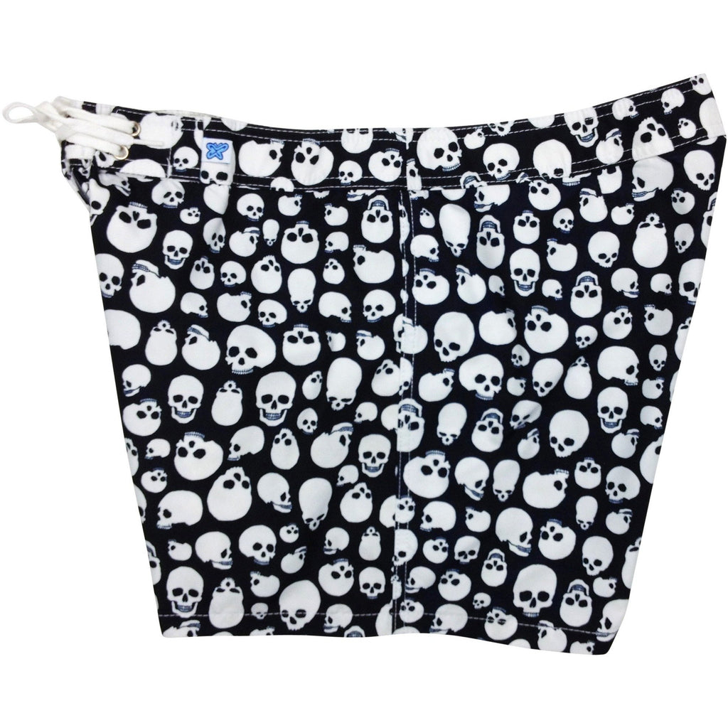 "Live to Ride" Skulls Print Girls Board (Swim) Shorts - 5" Inseam (Black+White) - Board Shorts World