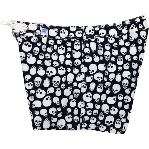 "Live to Ride" Skulls Print Board Shorts - Regular Rise / 5" Inseam (Black+White) - Board Shorts World