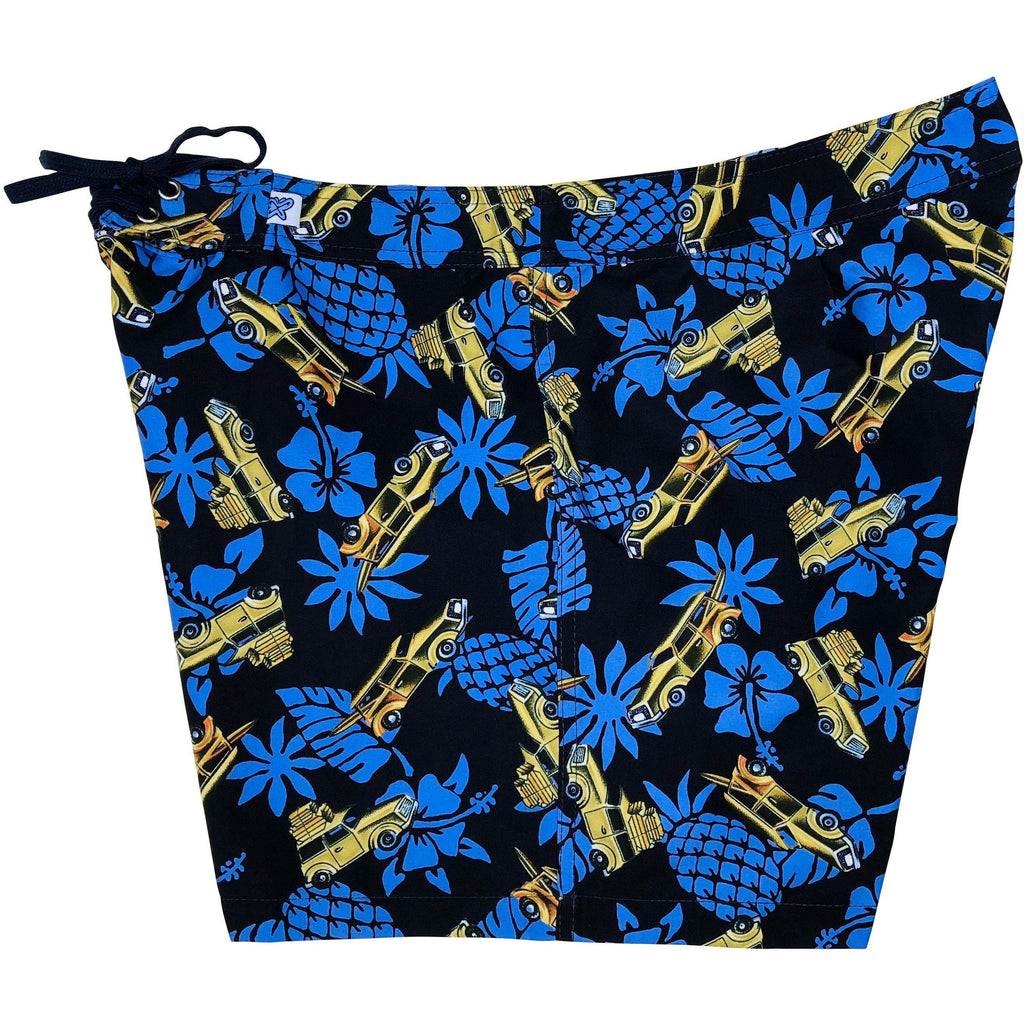 "One for the Road" Woodie Cars Womens Board Shorts - Regular Rise / 5" Inseam (Blue) - Board Shorts World