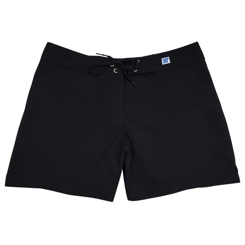 A Solid Color BEST SELLING Women's (Swim) Board Shorts - Regular Rise /  5 Inseam (Black+Black Stitching)