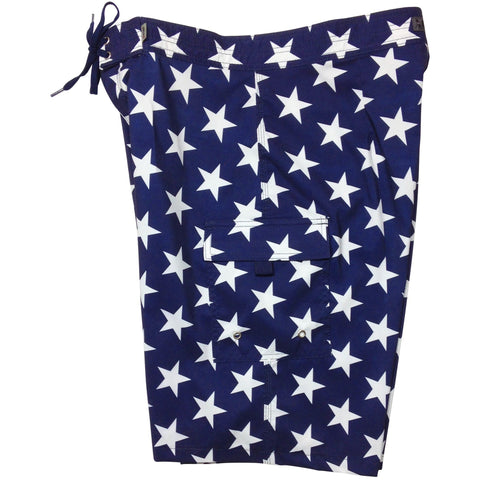 **Fixed (Non Elastic) Waist Board Shorts "Star Struck" (Navy)  Mens CUSTOM